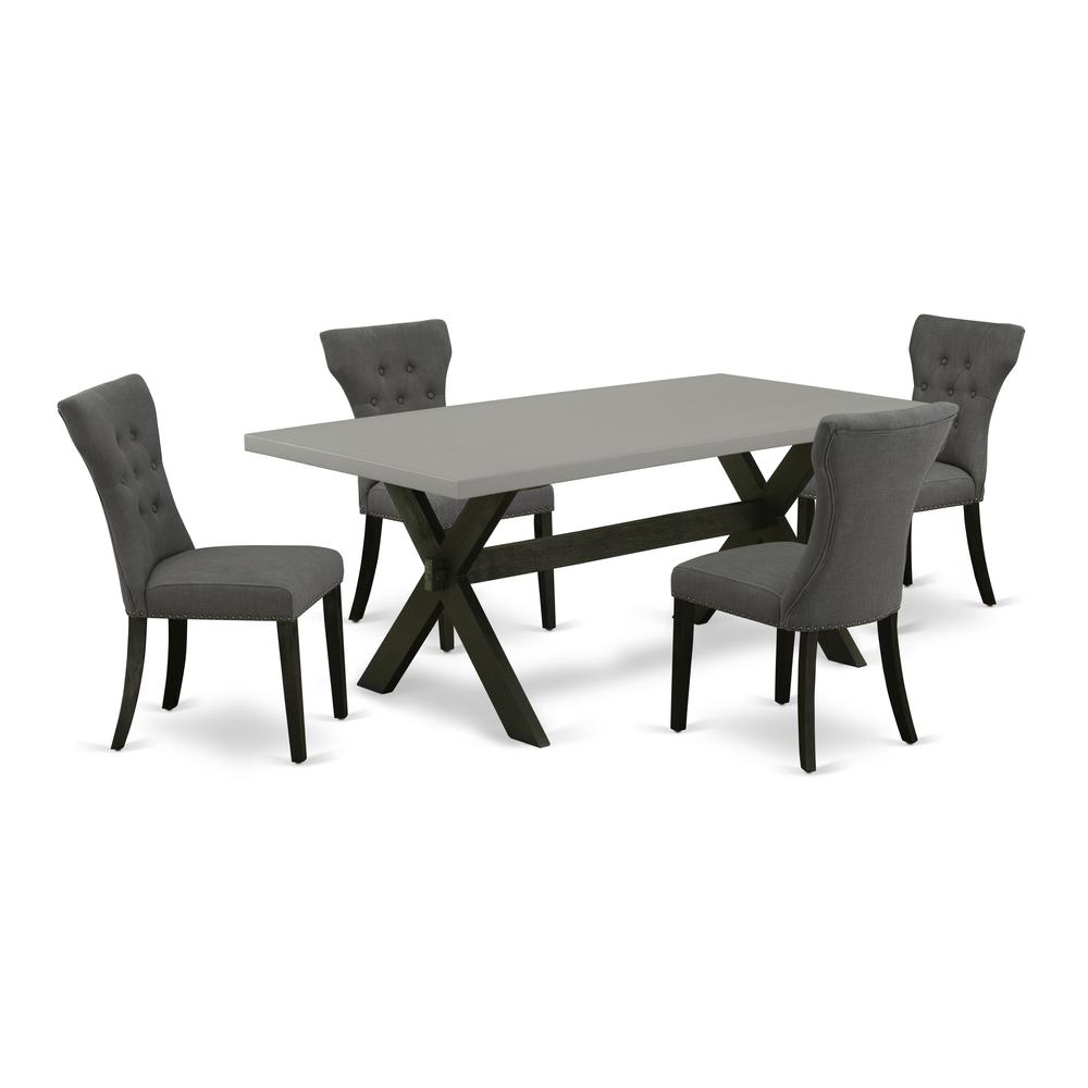 East West Furniture 5-Piece Kitchen Dining Table Set Included 4 Parson Dining chairs Upholstered Seat and High Button Tufted Chair Back and Rectangular Dining Table with Cement Color Dining Table Top