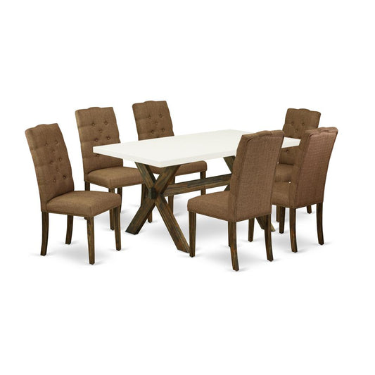 East West Furniture X726EL718-7 - 7-Piece Modern Dining Table Set - 6 Parson Chairs and a Rectangular Dining Table Hardwood Frame