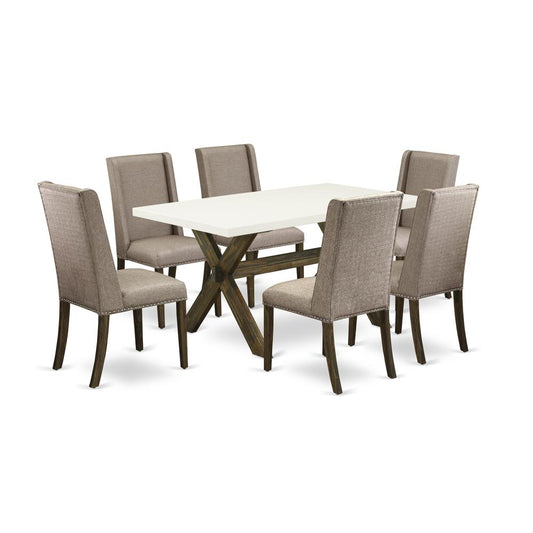 East West Furniture X726FL716-7 - 7-Piece a Rectangular Dining Table Set - 6 Dining Chairs and Kitchen Dining Table Solid Wood Frame