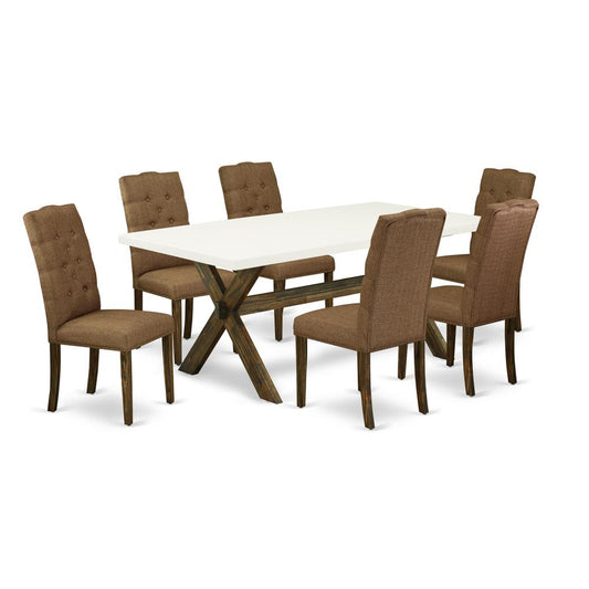 East West Furniture X727EL718-7 - 7-Piece Dining Room Set - 6 Parson Chairs and a Rectangular Table Hardwood Frame