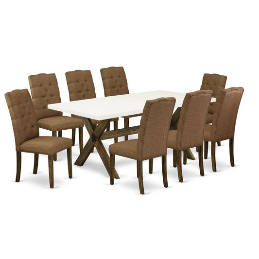 East West Furniture X727EL718-9 - 9-Piece Kitchen Table Set - 8 Dining Room Chairs and a Rectangular Dining Table Hardwood Structure