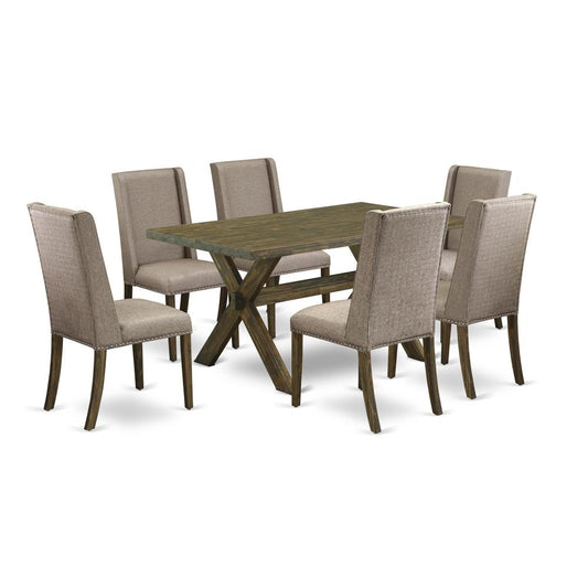 East West Furniture X776FL716-7 - 7-Piece Small Dining Table Set - 6 Kitchen Parson Chairs and a Rectangular Wood Table Solid Wood Frame