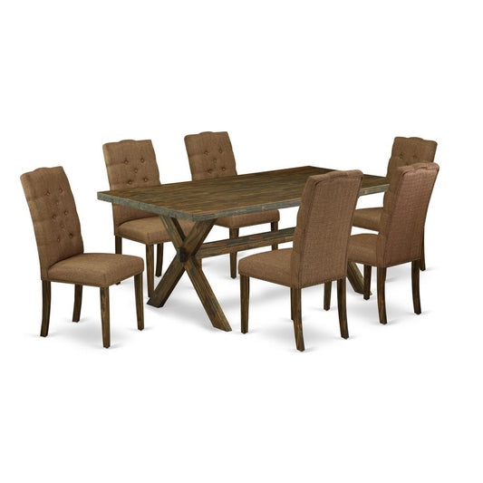 7-Piece Dinette Set - 6 Padded Parson Chair and a Living Room Table Hardwood Structure