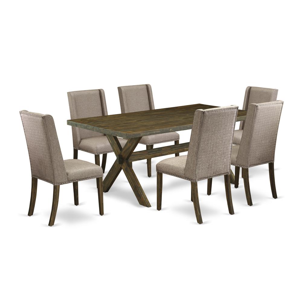 East West Furniture X777FL716-7 - 7-Piece Small Dining Table Set - 6 Dining Chairs and a Rectangular Dinner Table Hardwood Structure