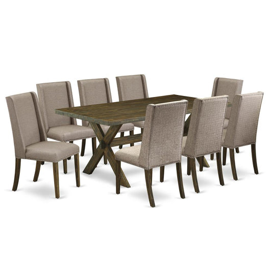 East West Furniture X777FL716-9 - 9-Piece Dinette Set - 8 Padded Parson Chair and a Living Room Table Hardwood Structure