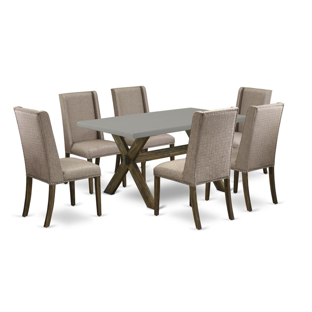 East West Furniture X796FL716-7 - 7-Piece Small Dining Table Set - 6 Dining Chairs and a Rectangular Dinner Table Hardwood Structure