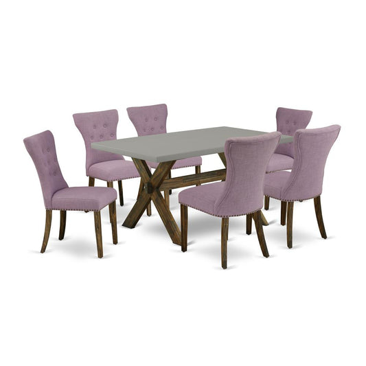 East West Furniture X796Ga740-7 - 7-Piece Dining Room Table Set - 6 Parson Dining Chairs and a Rectangular Table Hardwood Structure