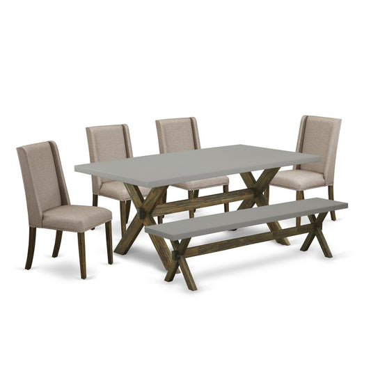 East West Furniture X797FL716-6 - 6-Piece Kitchen Table Set - 4 Dining Room Chairs, a Stunning Bench and a Rectangular Dining Table Hardwood Structure