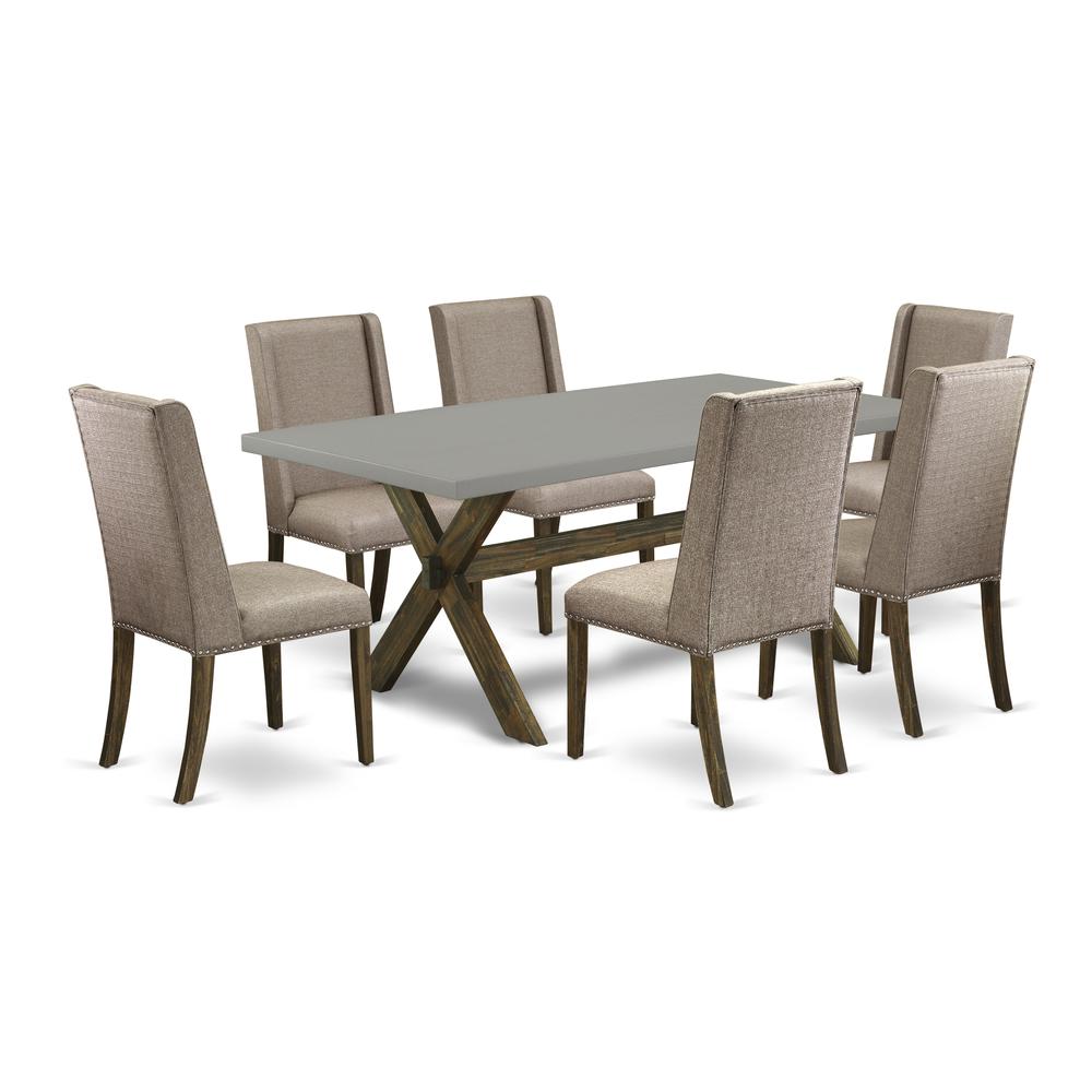 East West Furniture X797FL716-7 - 7-Piece Dining Room Table Set - 6 Parson Dining Chairs and Small Rectangular Rectangular Table Hardwood Frame