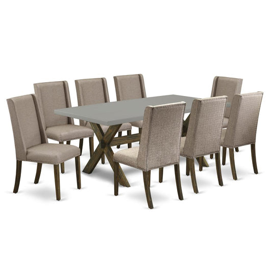 East West Furniture X797FL716-9 - 9-Piece Dining Set - 8 Parsons Chairs and a Modern Dining Table Solid Wood Structure