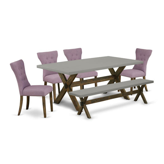 East West Furniture X797Ga740-6 - 6-Piece Modern Dining Table Set - 4 Padded Parson Chair and a Wood Dining Table Solid Wood Frame