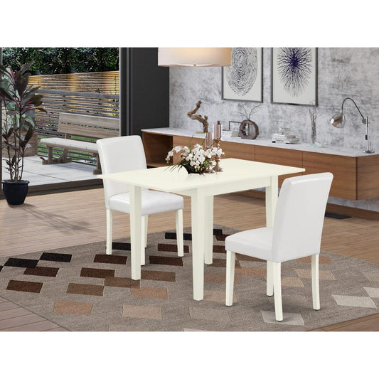 East West Furniture 3-Piece Dining Set-A Wood Table and 2PU Leather Modern Dining Chairs with High Back - Linen White Finish