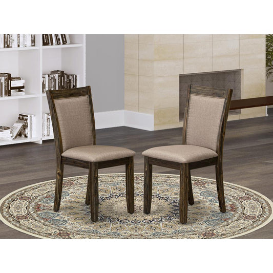 MZC7T16 Kitchen Chairs Set of 2 - Dark Khaki Linen Fabric Seat and High Chair Back - Distressed Jacobean Finish (SET OF 2)