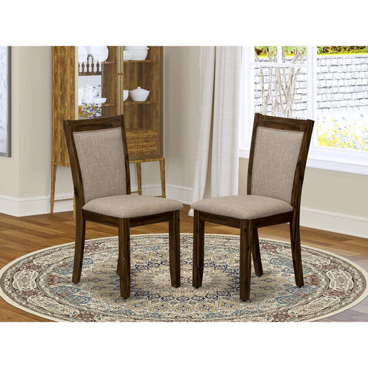 MZCNT04 Dining Room Chairs - Light Tan Linen Fabric Seat and High Chair Back - Sand Blasting Antique Walnut Finish (SET OF 2)