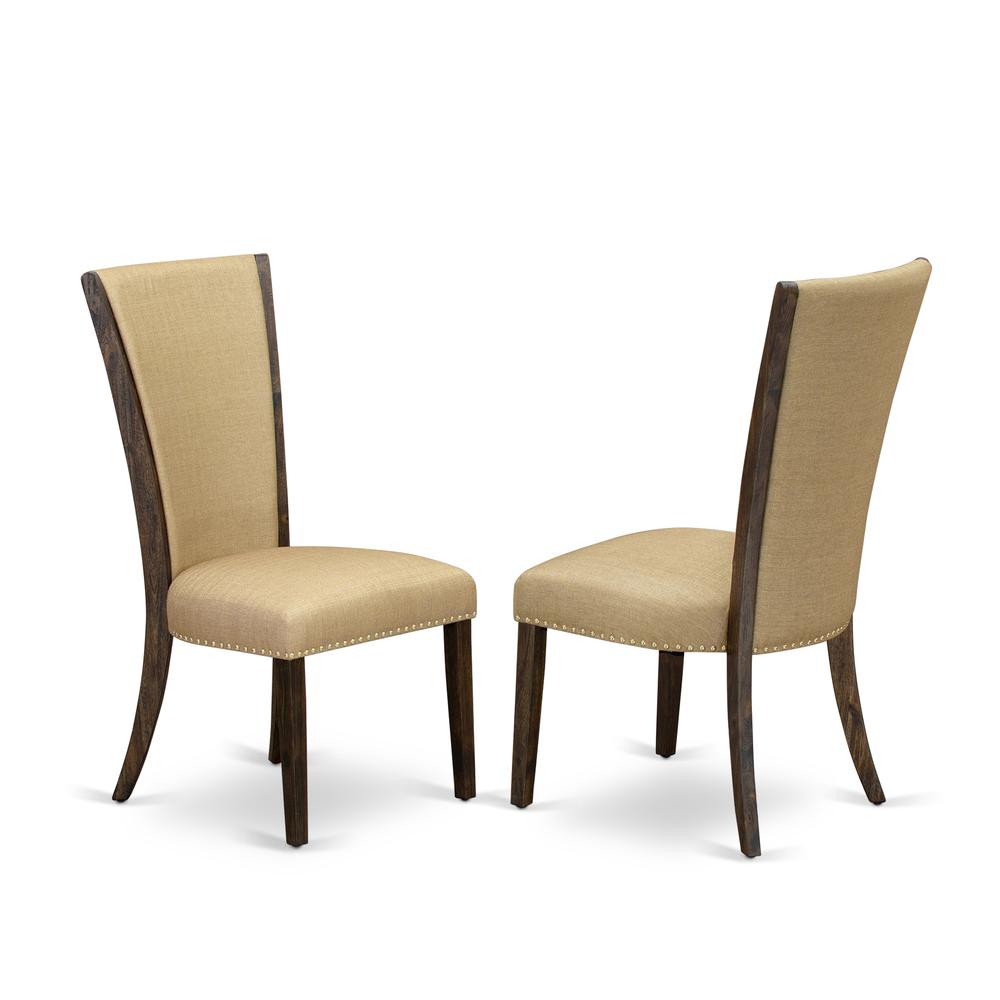 East West Furniture - Set of 2 - Wood Chairs- Wood Chair Includes Distressed Jacobean Hardwood Frame with Brown Linen Fabric Seat with Nail Head and Stylish Back