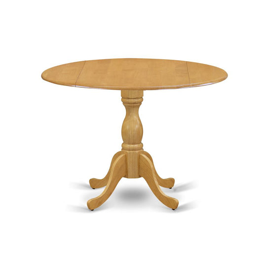 East West Furniture DMT-OAK-TP Round Mid Century Table Drops Leave Oak Color Table Top Surface and Asian Wood Kitchen Dining Table Pedestal Legs -Oak Finish