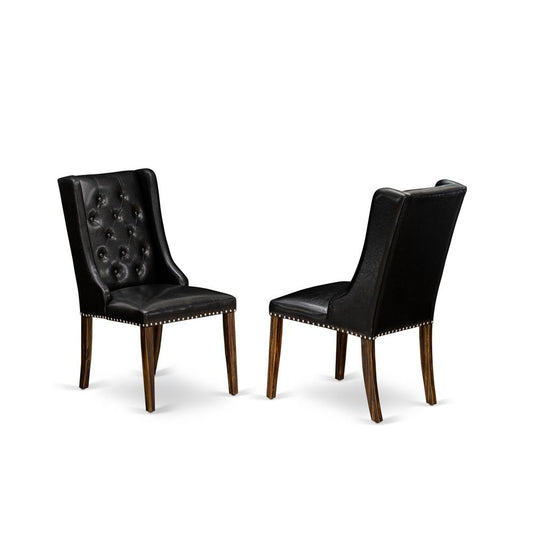 FOP7T49 Dining Chair - Black Linen Fabric Dining Chair and Button Tufted Back with Distressed Jacobean Rubber Wood Legs - Dining Chair Set of 2 - Set of 2