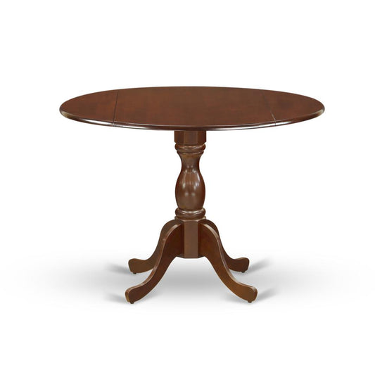 East West Furniture DMT-MAH-TP Round Table Mahogany Color Drops Leave Table Top Surface and Asian Wood Mid Century Table Pedestal Legs -Mahogany Finish