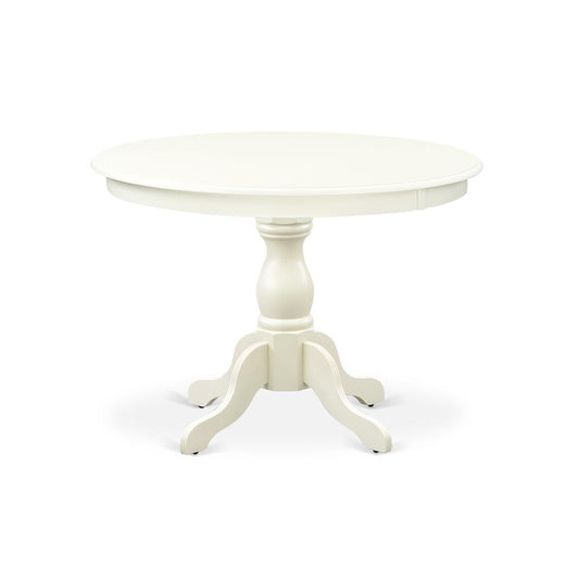 HBT-LWH-TP East West Furniture Modern Dining Room Table with Linen White Color Table Top Surface and Asian Wood Dinette Table Pedestal Legs - Linen White Finish