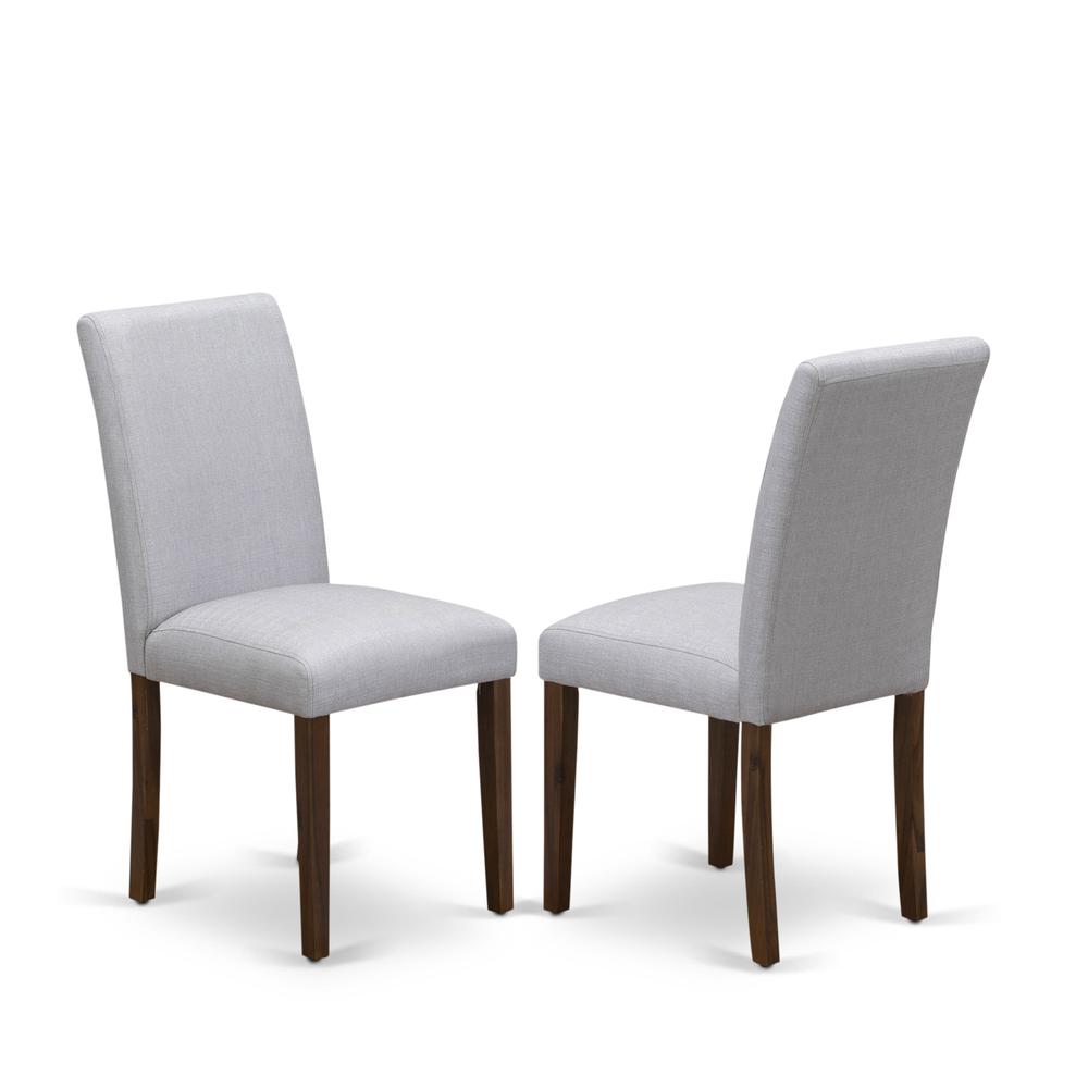 ABP8T05 - Set of 2 - Modern Chairs- Wooden Chair Includes Antique Walnut Wooden Structure with Grey Linen Fabric Seat and Simple Back