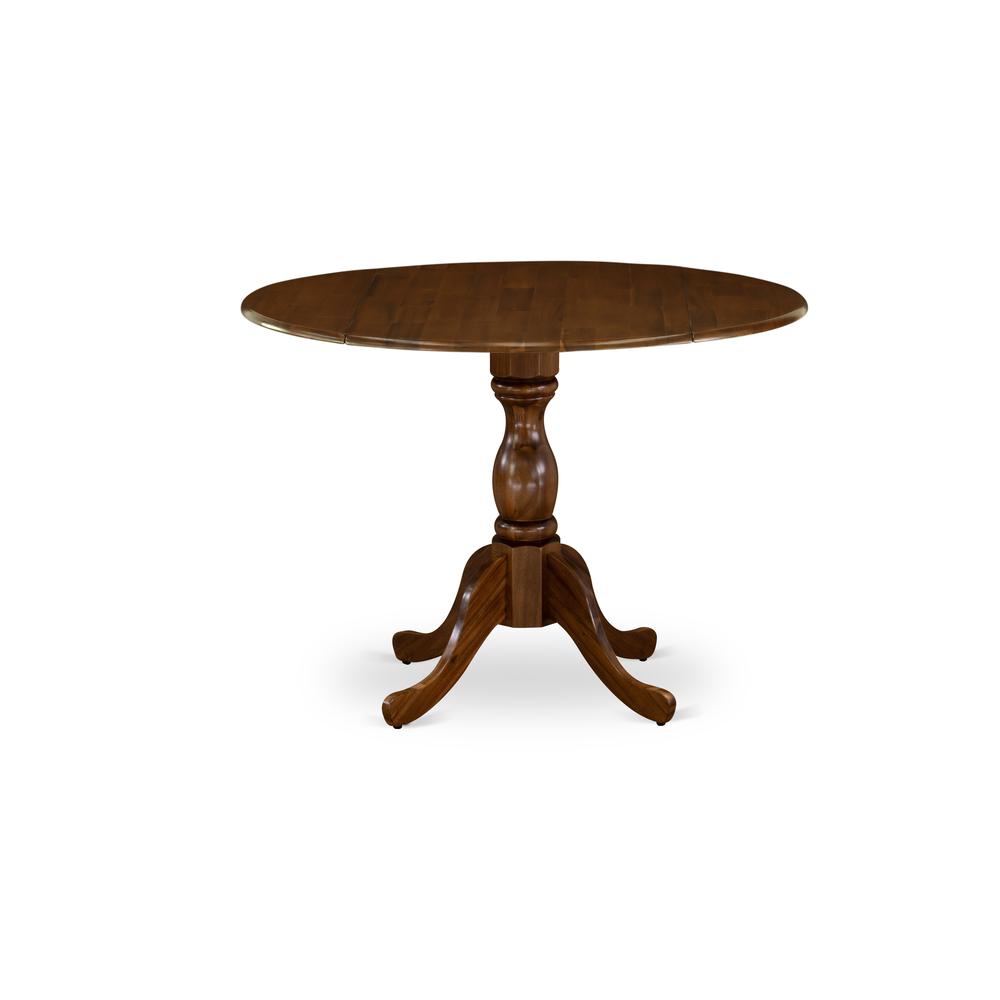 East West Furniture DMT-AWA-TP Round Mid Century Table Acacia Walnut Color Table Top Surface and Asian Wood Drops Leave Small Table Pedestal Legs -Acacia Walnut Finish