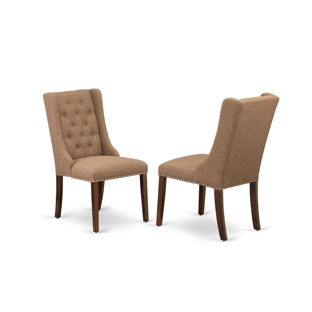 FOP3T47 Dining Chairs - Light Sable Linen Fabric Parson Dining Chairs and Button Tufted Back with Mahogany Rubber Wood Legs - Dining Chair Set of 2 - Set of 2