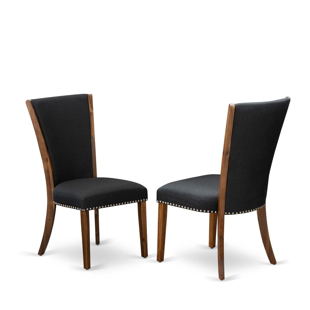 East West Furniture - Set of 2 - Dinner Chairs- Wooden Dining Chairs Includes Antique Walnut Wooden Frame with Black Linen Fabric Seat with Nail Head and Stylish Back