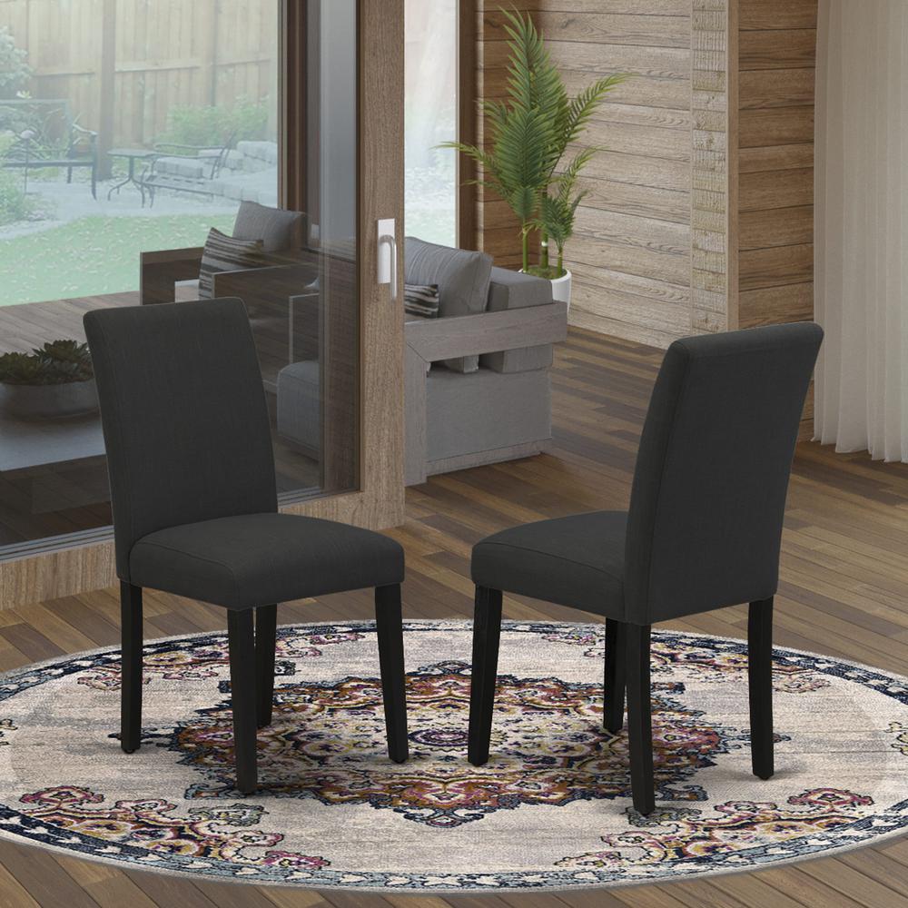 ABP4T55 - Set of 2 - Parson Chairs- Upholstered Dining Chairs Includes Wirebrushed Black Wooden Structure with Black Linen Fabric Seat and Simple Back