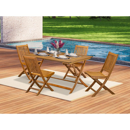 East West Furniture 5 Piece Stylish Bistro Patio Set- Perfect for The Shore, Camping, Picnics - Attractive Outdoor Table with 4 Arms Less Lawn Chairs- Natural Oil Finish