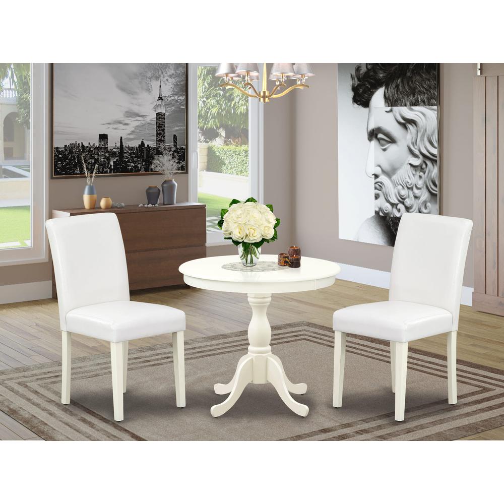 AMAB3-LWH-64 3 Piece Dinette Set - 1 Dining Room Table and 2 White Dinning Room Chairs - Linen White Finish