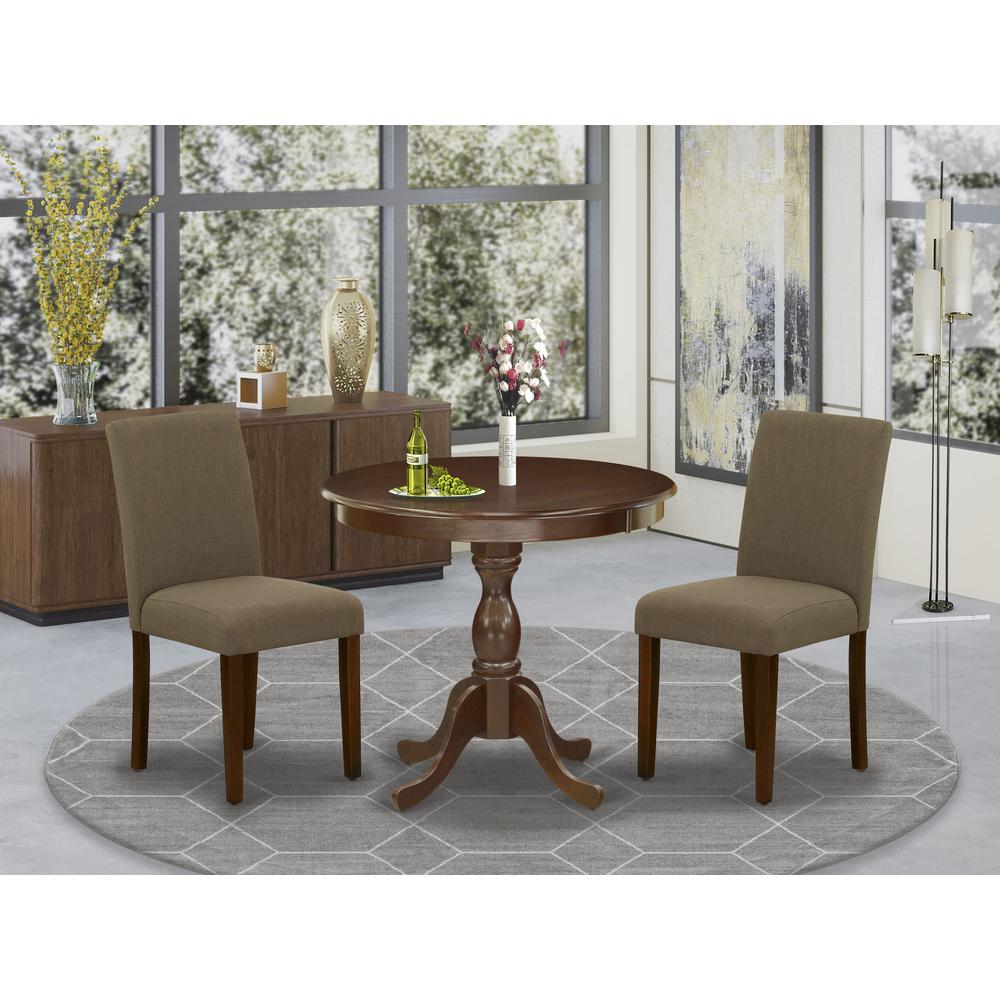 AMAB3-MAH-18 3 Pc Dining Room Set - 1 Kitchen Table and 2 Coffee Upholstered Dining Chair - Mahogany Finish