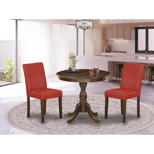 AMAB3-MAH-72 3 Piece Dining Table Set - 1 Kitchen Table and 2 Firebrick Red Dining Chairs - Mahogany Finish