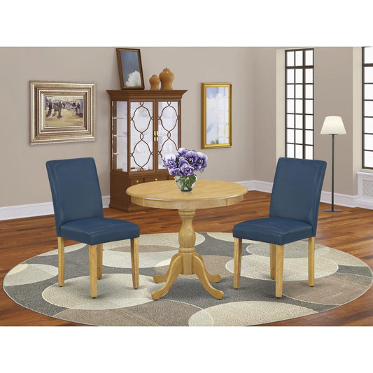 AMAB3-OAK-55 3 Piece Dining Table Set - 1 Wood Dining Table and 2 Oasis Blue Kitchen Chairs - Oak Finish