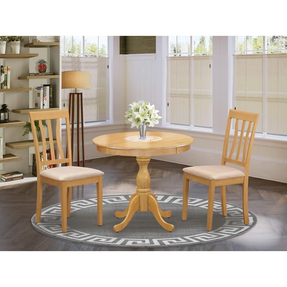 AMAN3-OAK-C 3 Piece Dining Table Set - 1 Wooden Dining Table and 2 Oak Dining Chairs - Oak Finish