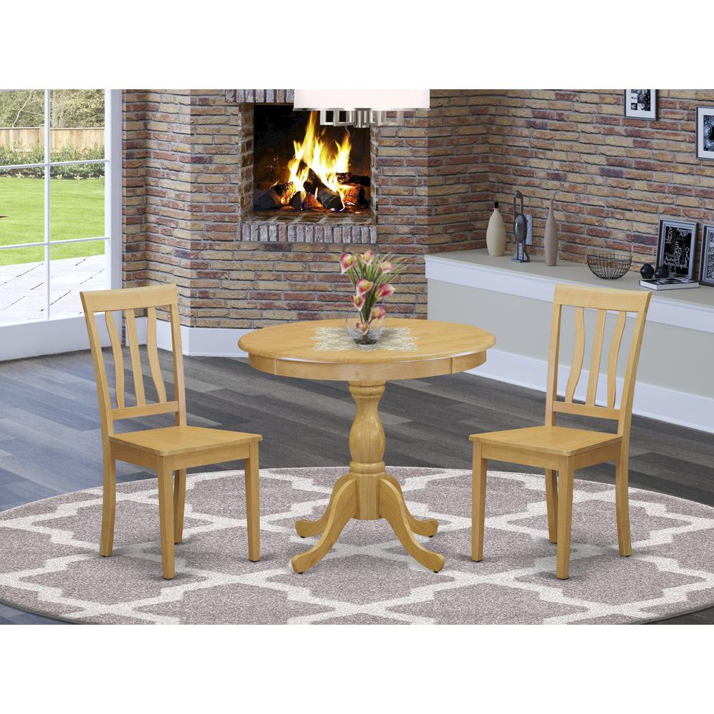 AMAN3-OAK-W 3 Piece Dinning Table Set - 1 Dining Table and 2 Oak Mid Century Dining Room Chairs - Oak Finish