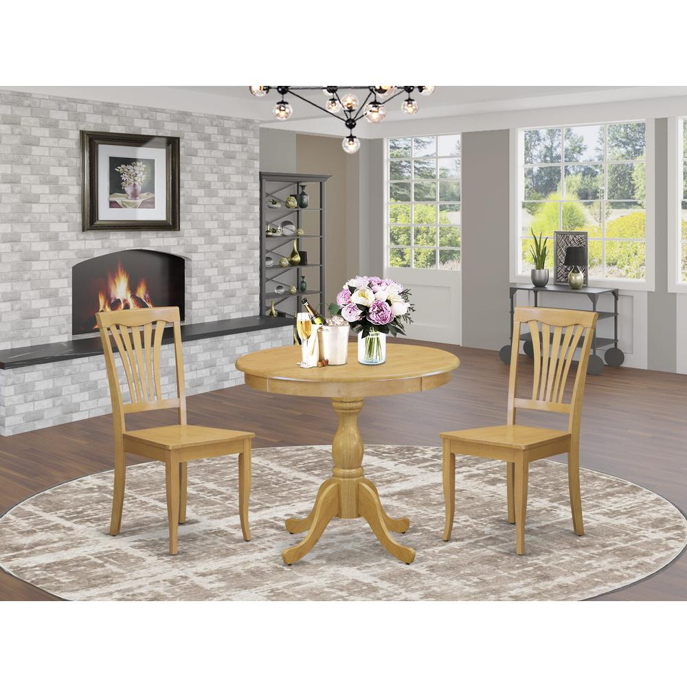 AMAV3-OAK-W 3 Piece Dining Room Table Set - 1 Dining Table and 2 Oak Mid Century Dining Chairs - Oak Finish