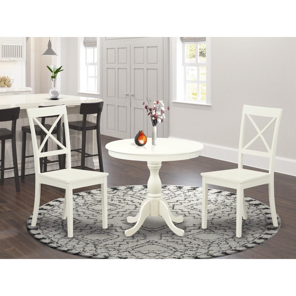 AMBO3-LWH-W 3 Piece Dining Room Set - 1 Dining Table and 2 Linen White Dining Chairs - Linen White Finish