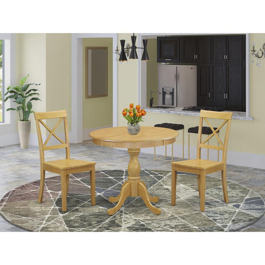 AMBO3-OAK-W 3 Piece Wood Dining Table Set - 1 Wooden Dining Table and 2 Oak Wood Dining Chairs - Oak Finish