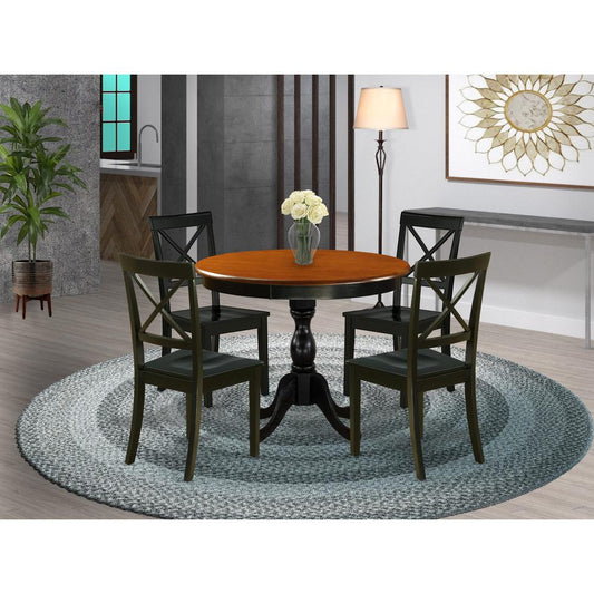 East West Furniture 5-Piece Round Table Set Contains a Dinner Table and 4 Dining Room Chairs with X-Back - Black Finish