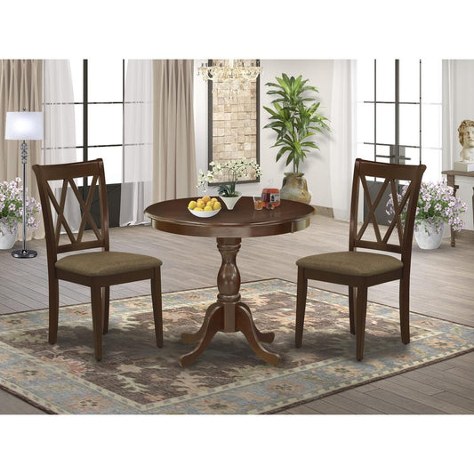 AMCL3-MAH-C 3 Piece Dining Room Table Set - 1 Dining Table and 2 Mahogany Dining Chairs - Mahogany Finish