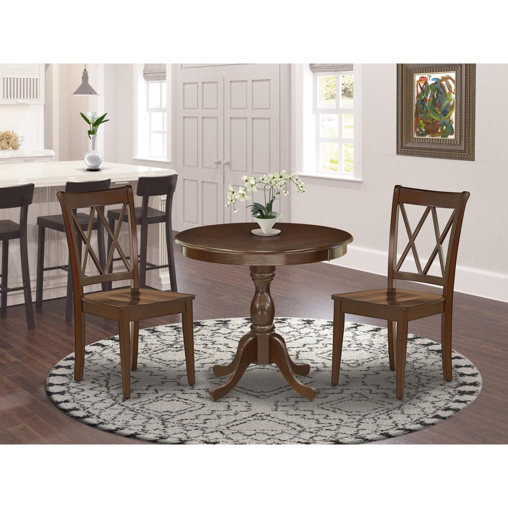 AMCL3-MAH-W 3 Piece Dining Table Set - 1 Dining Room Table and 2 Mahogany Wooden Chairs - Mahogany Finish