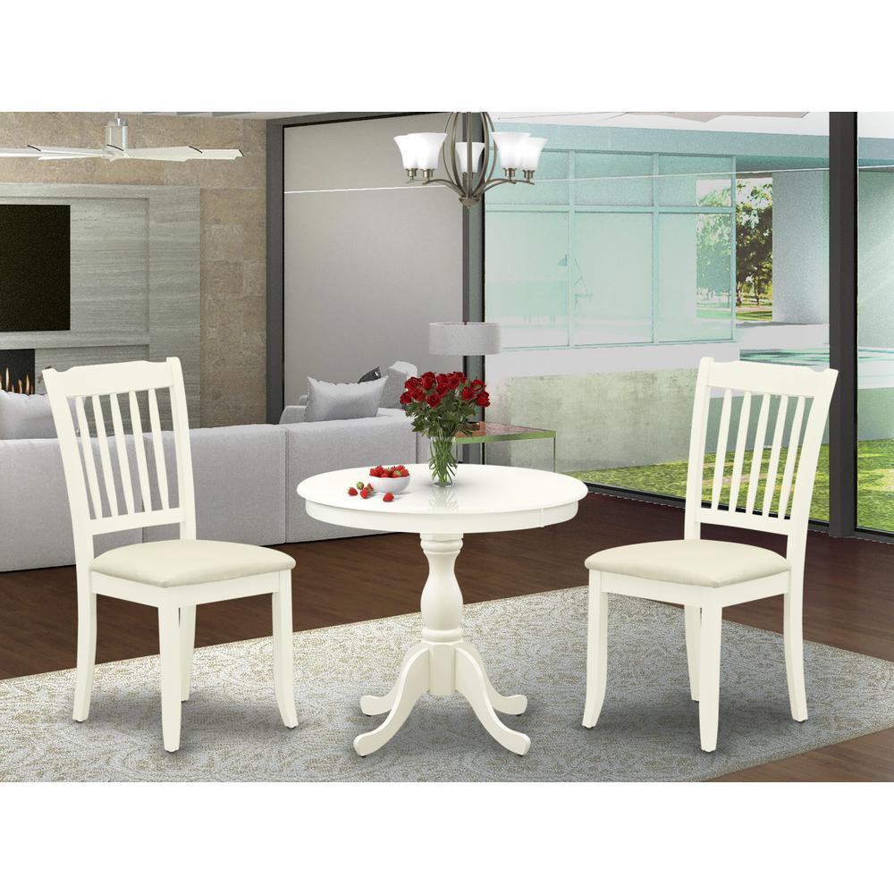 AMDA3-LWH-C 3 Piece Dining Room Set - 1 Dining Table and 2 Linen White Dining Chairs - Linen White Finish