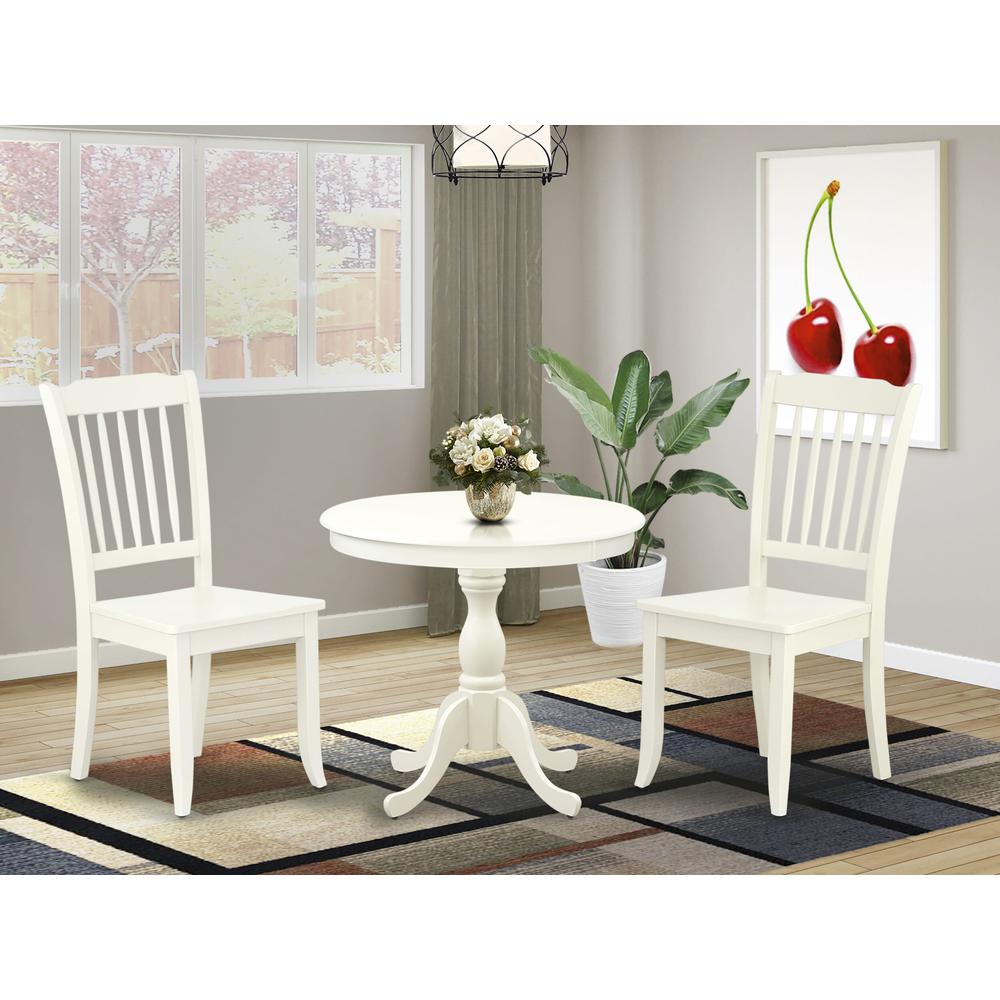 AMDA3-LWH-W 3 Piece Dining Room Set - 1 Dining Table and 2 Linen White Mid Century Chair - Linen White Finish