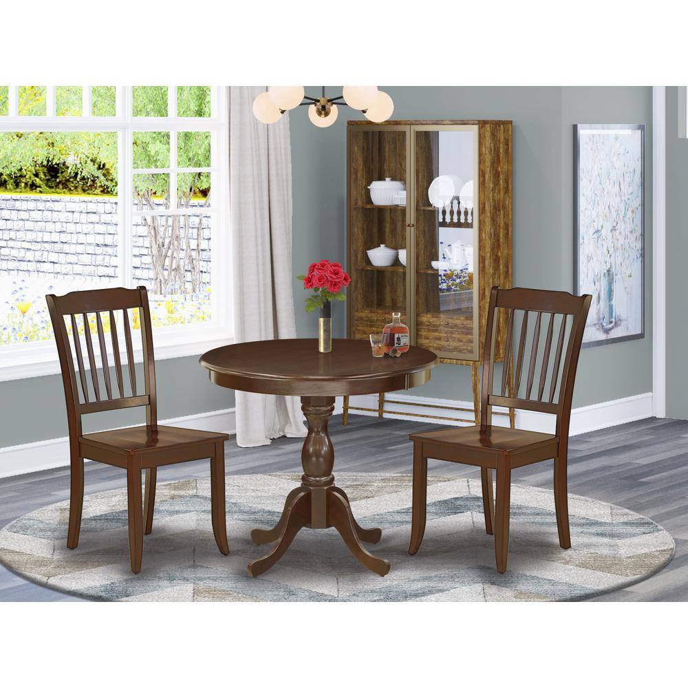 AMDA3-MAH-W 3 Piece Dinette Set - 1 Modern Kitchen Table and 2 Mahogany Dining Room Chairs - Mahogany Finish