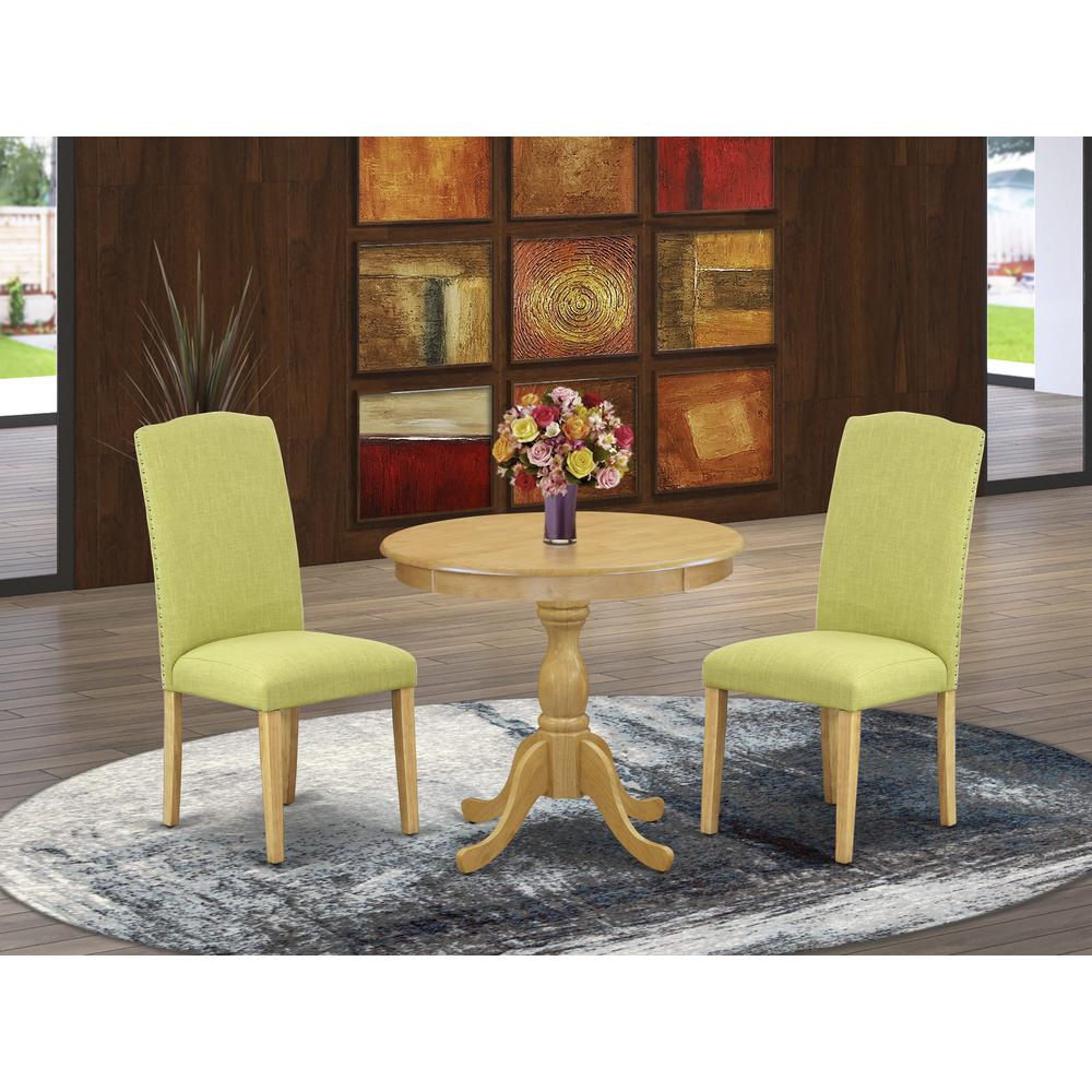 AMEN3-OAK-07 3 Piece DINETTE SET - 1 Dining Table and 2 Limelight Upholstered Dining Chairs - Oak Finish