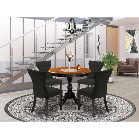 East West Furniture 5-Piece Dinette Set Consists of a Modern Dining Table and 4 Black Linen Fabric Upholstered Dining Chairs with Button Tufted Back - Black Finish