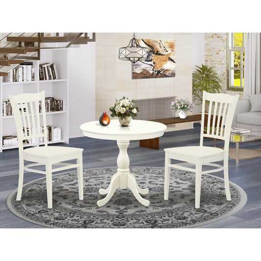 AMGR3-LWH-W 3 Pc Wooden Dining Table Set - 1 Dining Table and 2 Linen White Kitchen Chair - Linen White Finish