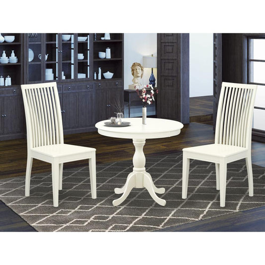 AMIP3-LWH-W 3 Piece Dining Room Set - 1 Wood Table and 2 Linen White Wood Dining Chairs - Linen White Finish