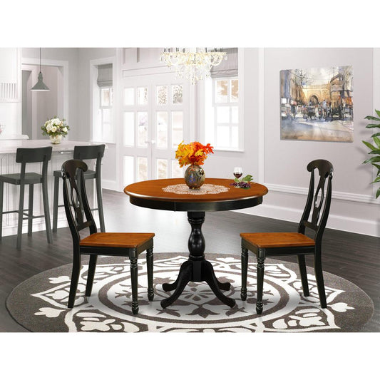 East West Furniture 3-Piece Dining Table Set Include a Dinner Table and 2 Dinning Chairs with Napoleon Back - Black Finish