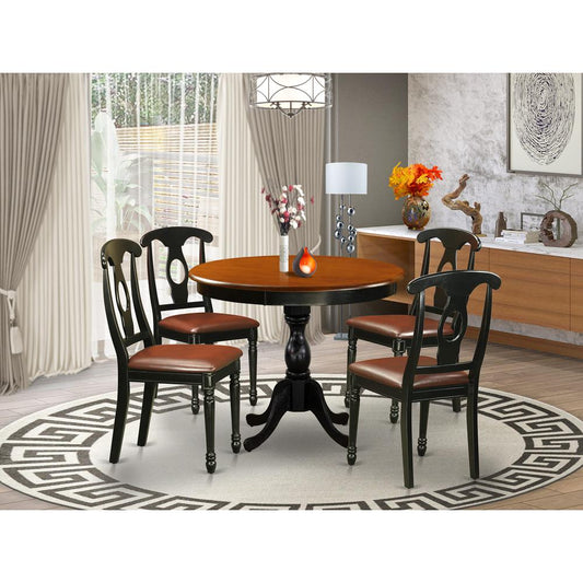 East West Furniture 5-Piece Dining Set Include a Dining Table and 4 Faux Leather Kitchen Chairs with Napoleon Back- Black Finish